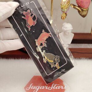 COACH ENAMAL PIN SET 67966G OWL,PIG,& MOUSE